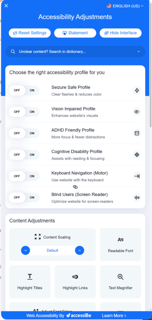 Close-up illustration of accessibility settings on a website interface with individuals improving ADA website compliance and digital accessibility.